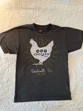 Hot Chicken Graphic Tee - Dark Gray with White & Yellow Print
